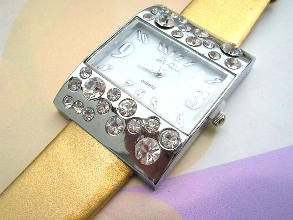 Lady multi spot clear cz golden wrist watch, watches at wholesale
