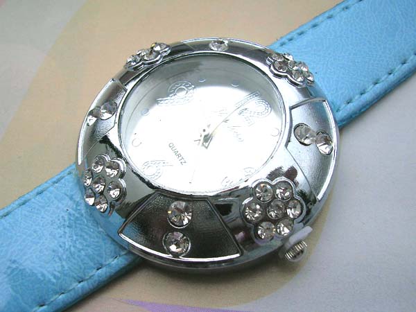 Seasonal gift fashion daisy clear cz sky blue watch, holesales watches