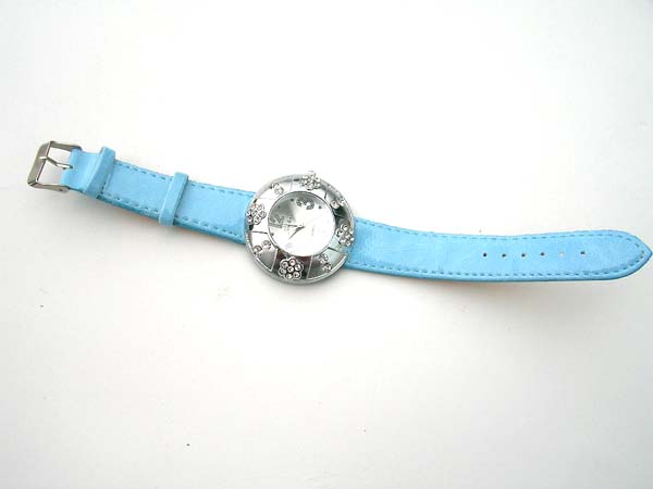 Seasonal gift fashion daisy clear cz sky blue watch, holesales watches