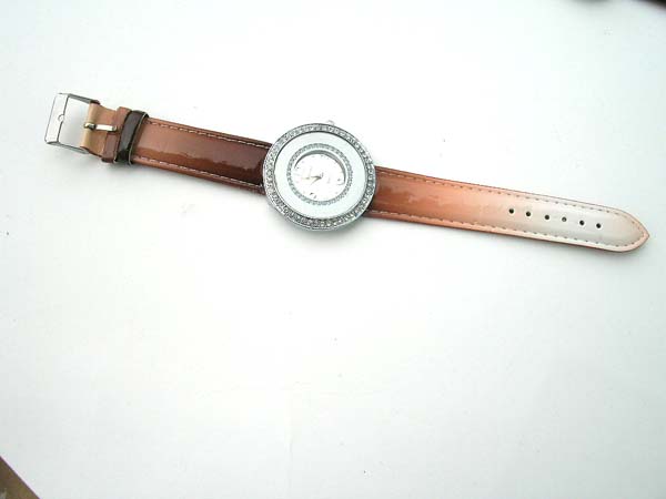 Double chain clear cz circular brown watch, cell phone watches wholesale