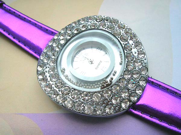 Great fashion purple watch with clear cz climbing on watch face