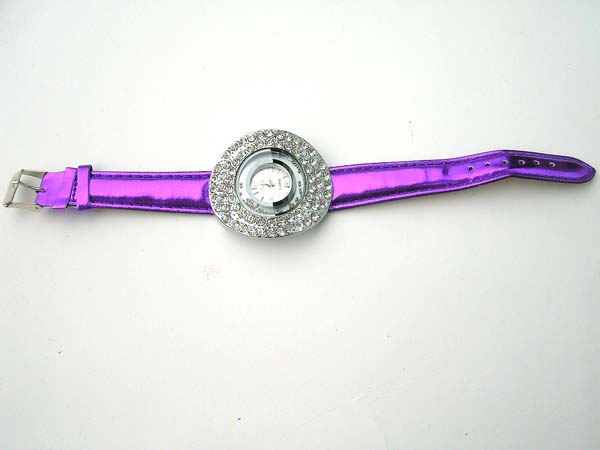 Great fashion purple watch with clear cz climbing on watch face