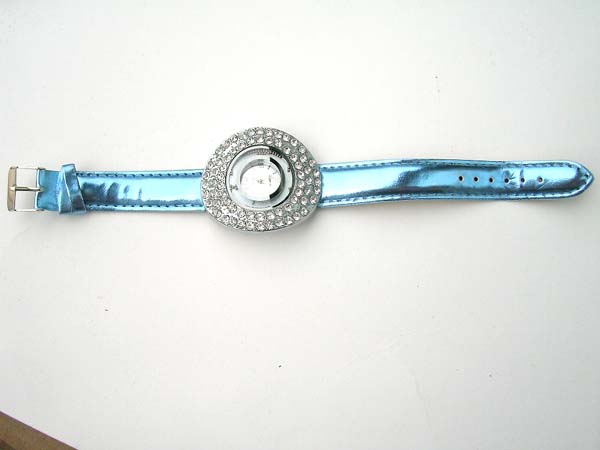 Great fashion blue watch with clear cz climbing on watch face 