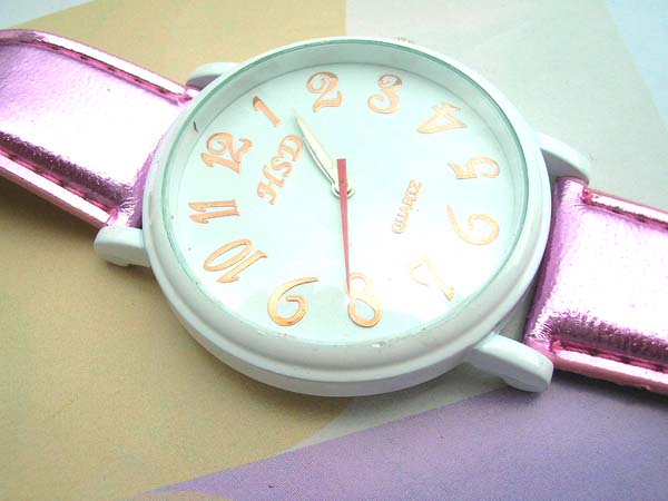 Great fashion deep pink watch with clear cz white watch face