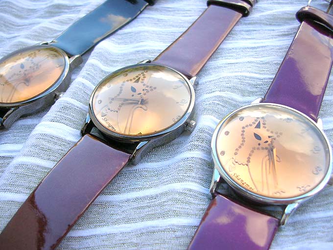 Animals lover bronze color cat watch