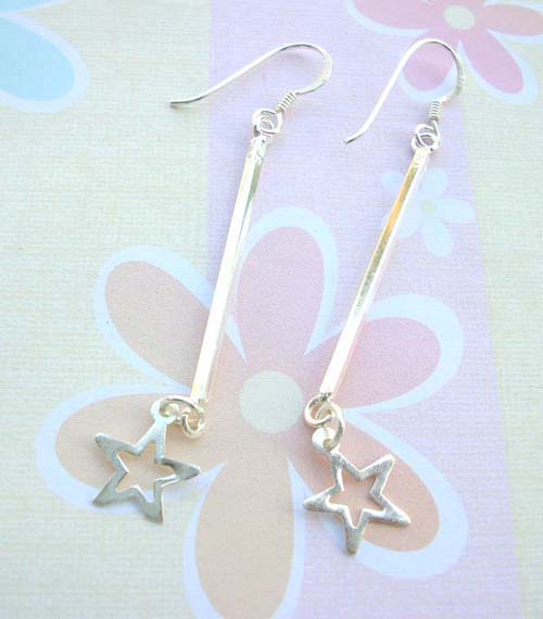 Thick chain star, 925 sterling silver earring, made in Thailand