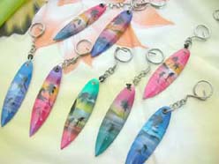 airbrush Hawaiian design wooden keychains handmade in Bali Indonesia