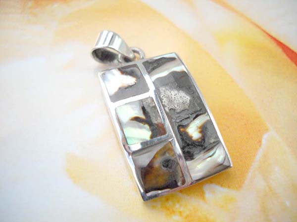  Multi square paua seashell, Dazzling 925. sterling silver pendant, fashion jewelry manufacturer